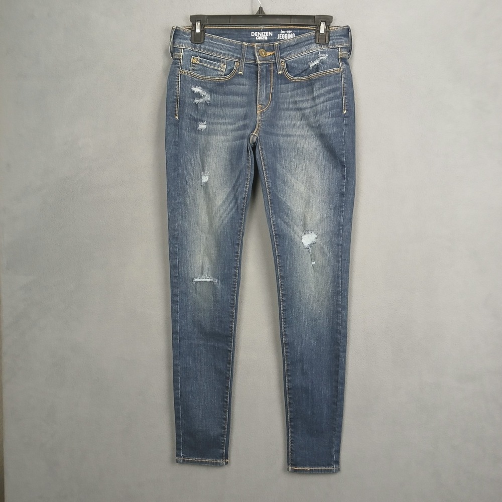 Denizen From Levi's Low Rise Jegging Jeans Womens 5 Blue Whiskered Distressed